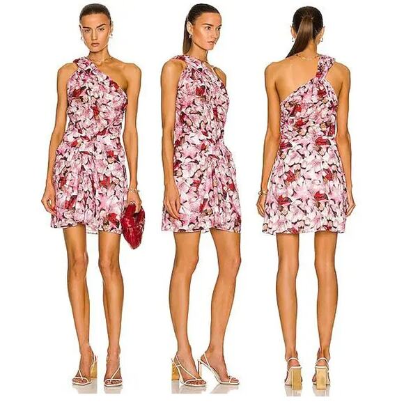 IRO Paris Cevals Floral One Shoulder Chiffon Mini Dress Pink Women's Size 32 / 0